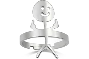 Dreamtimes Smiley Face Figurine Sign Language Anelli per donne uomini Anello regolabile con apertura in acciaio inox Anello del linguaggio dei segni con personaggi divertenti Coppia Anelli
