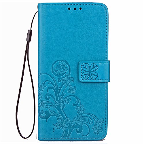 Hülle Handyhülle Case MOTO G4 play,SainCat MOTO G4 play Power Schutzhülle Ledertasche Brieftasche im BookStyle Mit Klee Entwurf,MOTO G4 play Power PU Leder Wallet Case Folio Schutzhülle Hülle Lederhülle Bumper Handytasche Skin Schale Soft Backcover Handy Tasche Flip Cover Buchstil Klapptasche in Lederoptik mit Standfunktion Karteneinschub und Magnetverschluß Etui Flip Case für MOTO G4 play -Klee Blau - 2