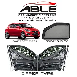 Able Sporty Car Magnetic Sun Shade Curtains with Zipper for Maruti Swift New Set of 4 (2010 to 2016 Model)