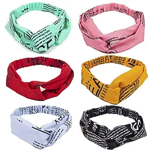 GE enterprises Unique Turban Hairband Newspaper design Elastic Hairband Accessories for girls and women 6 pieces (Six color) Hair Band (Black, Green, Orange, Pink, Red, Grey)