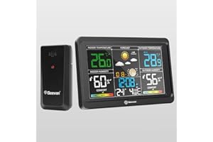 Geevon Weather Station with USB, LCD Indoor Monitor, Digital Humidity Sensor, Elegant Design, Easy to Read Backlight, Reliable Outdoor Sensor Data, Quick Setup, Battery Operated (258665 with battery)