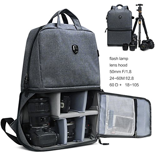 Sac    Dos Appareil Photo Sac de Cam  ra Voyage   tanche en Nylon pour Canon Nikon Sony  Gris Fonc   