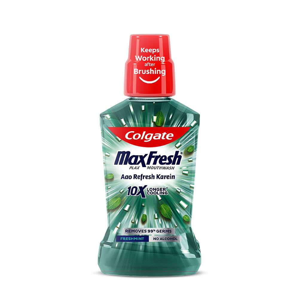 Colgate Maxfresh Plax Antibacterial Mouthwash, 24/7 Fresh Breath, Alcohol Free Mouth Wash Liquid for Bad Breath - 500ml Fresh