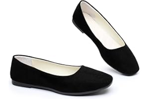 Timween Womens Ballet Flats, 25 Vibrant Colors Available Ladies Casual Square-Toe Flat Shoes Women Indoor Outdoor Comfy Slip On Ballerina Pumps Solid Color Suede-Effect Upper Portable Flats