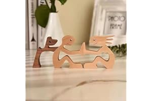 JAUHMUI Holzskulptur Ornamente,Familien-Welpe Holzschnitzerei Ornamente, Hundefiguren Ornamente,Abstrakte Stil Menschen mit Hund Statue,Handgeschnitzte Figur,Holzschnitzerei Kreative Geschenke Hund (Stil C)