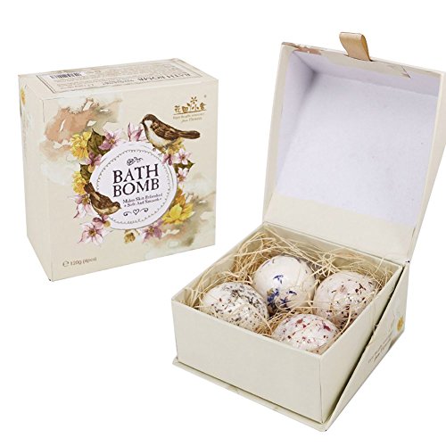 Natural Bath Bombs Gift Pack, Essential Oil Handmade Spa Bomb Fizzies- 4 Different Flowers Fragrance (Set of 4)