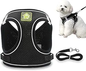 Qpets? (Size-L) Harness for Puppy No-Pull Breathable Soft Mesh Puppy Vest Harness Reflective Adjustable Dog Harness and Leash Set for Small Dogs and Cats for Outdoor Walking Training