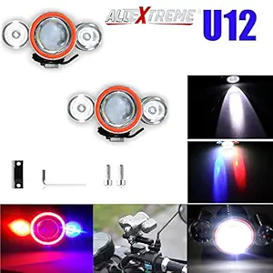 AllExtreme EXU12S2 U12 CREE LED Fog Light Driving Lamp with Angel Eye Strobe Side Lights for Car, Motorcycle, Ambulance (30W, Red, Blue, Orange and White Light, 2 PCS)