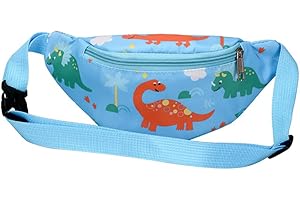 RMEET Fanny Pack z dinozaurem, torba na nerkę dla dzieci, kreskówkowy hipsack, torba na pasek, nerka, tkanina, nylonowy pasek na pieniądze, crossbody, torba na klatkę piersiową, dla dzieci, chłopców,