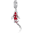 Manhe Charms Red Lucky Carp Charms Sterling Silver fit Pandora Bracelet,Red Koi Fish Pendant Necklaces Jewelry Gifts for Women Girls Mom Wife