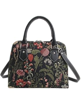 Modische, wandelbare Signare Leinenumhängetasche fuer Frauen Morgen Garten schwarz