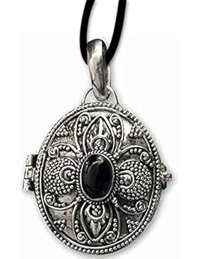 Ovaler Giftanhänger Onyx zum öffnen 925er Silber Schmuck mit Lederband Schmucksäckchen und Karte 116