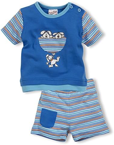 Schnizler Unisex Baby 2-Piece T-Shirt und Shorts Dog Striped Clothing Set, Blue, 9-12 Months (Manufacturer Size:80)