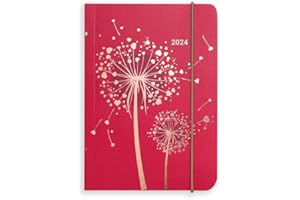 Matilda Myres 2024 Diary - A6 Day a Page Diary - Daily Journal - Diary January to December 2024 - A6 Size - Elastic Closure - Red