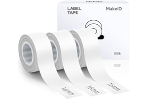 ‎MAKEID MakeID Etikettenband Kompatibel für L1/ Q1/ E1 (16mm x 4m) Selbstklebendes Kunststoff als Schriftbänder 3 x Weiß