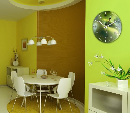 Wanduhr mit Motiv – Apfel – aus Echt-Glas | runde Küchen-Uhr | große Uhr modern - 2