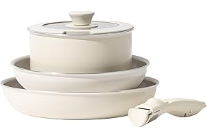 REDCHEF Batterie de Cuisine à Induction 5 Pièces, Casseroles et Poêles avec Poignée amovible pour Camping, Revêtement Antiadhésif en Céramique, Sans PTFE - Sans PFOA Sans PFAS Cuisson Saine, Cuisson Sûre