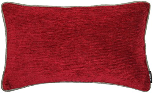 McAlister Textiles Alston Chenille Red + Grey, 60x40cm Cushion Cover, Chenille Decorative Home Accessories for Bedroom Sofa Living Room, Accessory - 24x16 Inches