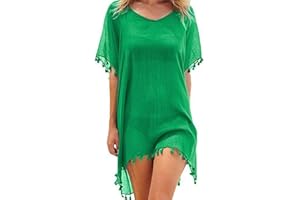 HANAOOPS Chiffon Beachwear Women Beach Bikini Cover Up Tassel Beach Dress V Neck Swimwear Summer Casual Swimsuit