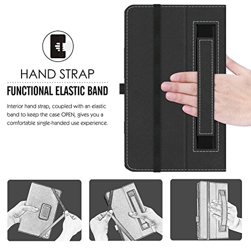 MoKo Hülle für All-New Amazon Fire 7 Tablet (7 Zoll – 7. Generation, 2017 Modell) – Kunstleder Ständer Schutzhülle Smart Cover mit Auto Sleep/Wake up Funktion, Stift-Schleife und Stanfunktion für das neue Fire 7 2017, Schwarz - 7
