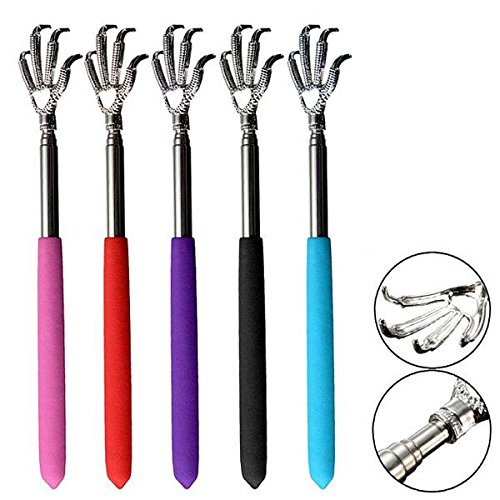 ELEGIANT Verstellbar Ausziehbar Rückenkratzer bis 58 cm Kratzhand Teleskop Stiel Edelstahl Massage PVC Griff 8.4“~22.6“ Geschenk Schwarz - 8