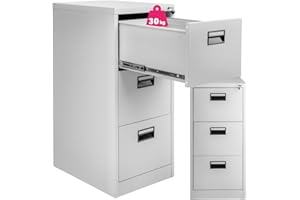 TecTake® Armario Archivador Metálico, 3 Cajonera Oficina, DIN A4, Bloqueable, Incluye 2 Llaves, Dispositivo de Inserción, Cajones con Rieles, Armario Bajo, Muebles Oficina - 102,8x62,4x46cm Gris