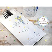 10 Stück personalisierbare Bestecktasche Motiv Schultüte für Einschulung Staffelpreis