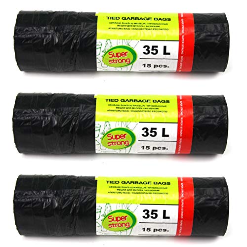 Preisvergleich Produktbild Müllbeutel Zugband 35L Müllsack mit Zugband Abfallsack Sack Säcke 45 Stück
