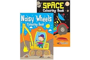 Bargain Gateway A4 Kids Colouring Books - Noisy Wheels & Space 2 Pack Set Stocking Filler