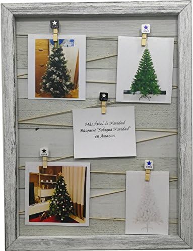 15 models of wooden wall frame with rope support and small decorated clothespins, vintage clip picture holder (Broken white, 32 x 42 cm)
