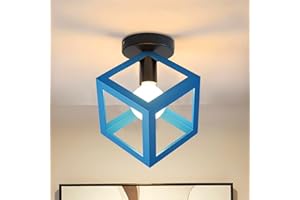 iDEGU Lampada da Soffitto Moderna a Forma di Gabbia Cubo Geometrico Plafoniera Vintage E27 illuminazione per Camera da Letto, Soggiorno, Ristorante,16 cm, Blu