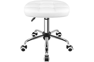 FURWOO Taburete Ovalado Rodante Altura Ajustable Sillón de Masaje con Ruedas para SPA Salón Blanco