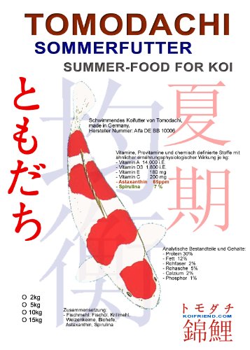 Koifutter für den Sommer, Tomodachi schwimmendes Sommerfutter für Koi, sorgt für außergewöhnliches Wachstum, einen tollen Körperbau und brilliante Farben bei allen Koi, 6mm Koipellets, 5kg