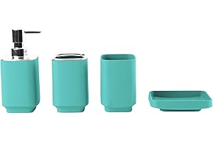 Hosoncovy 4 Pcs Bathroom Accessory Set with Soap Dispenser, Bathroom Cup, Soap Dish ，Toothbrush and Toothpaste Holder (Light Blue)