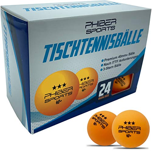 PHIBER-SPORTS Premium Tischtennisbälle 3 Stern [24 Stück] Orange - Perfekte Spieleigenschaften - Ideal für Anfänger, Familien und Profis - Nach ITTF Wettbewerbsrichtlinien