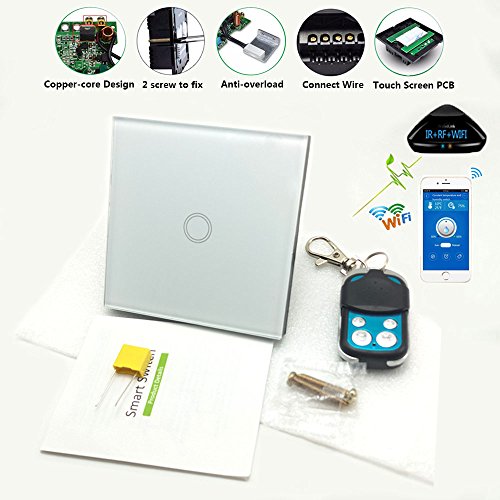 Preisvergleich Produktbild Wifi Smart Touch Screen Schalter Noctilucent Hintergrundbeleuchtung Funktion, EU Standard Touch Panel Fernbedienung Licht Wandschalter 1 Gang 1 Way Kristallglas Panel Home Wandschalter Live & Neutral