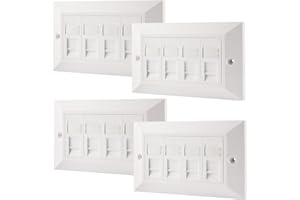 rhinocables CAT6 Ethernet Faceplate | Single 1, Double 2 & Quad 4 RJ45 Gang Wall Sockets | CAT 6 Setup for Printers, VoIP, Phones & More | Network Expansion for Home or Business (4 Port,Pack of 4)