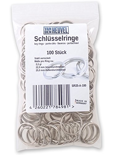 van den Heuvel Schlüsselring 25 mm Stahl gehärtet vernickelt (100 Stück) leicht aufbiegbar - 2