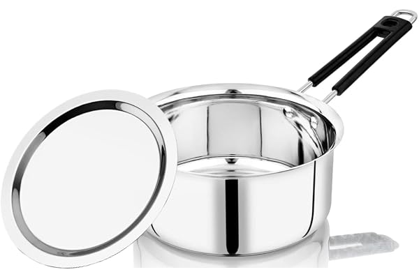 LIMETRO STEEL Premium Series Stainless Steel Soucepan with Tea Pan Milk Pan Pot Tapeli Patila Milk Boiler Induction & Gas Compatible (2, litres)