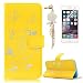 Produktbild iPhone 6S Plus Leder Hülle,iPhone 6 Plus PU Hot Stamping Bronzing Drucken Schmetterling Ledertasche,Sunroyal Retro Elegant Schön Gelb Butterfly Floral Flowers Blumen Muster Entwurf Book Type Slim Fit Soft Silikon Magnetverschluss Schutzhülle PU Leder Hülle Folio Klapp Etui Wallet Case Kunstleder Tasche Cover mit Standfunktion und Kartenfächer Tasche Wallet Case für Apple iPhone 6S Plus/6 Plus (5.5 Zoll) mit Free Displayschutzfolie und Bling Diamant Anti Staub Schutz Stecker Stöpsel-Yellow
