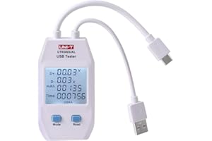 UNI-T UT658 USB Detector de Medidor de Corriente y Voltaje Cargadores de Amperímetro del Voltímetro Capacidad Tester Monitor con pantalla LED (Dual Interfaz de tipo A y Tipo C)