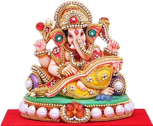 PAPILON Handmade Gold Plated Baikhata Ganeshji Spiritual Idols Decorative Puja / Vastu Showpiece Religious Pooja Gift Item & Murti For Mandir ,Temple,Home Decor & Office