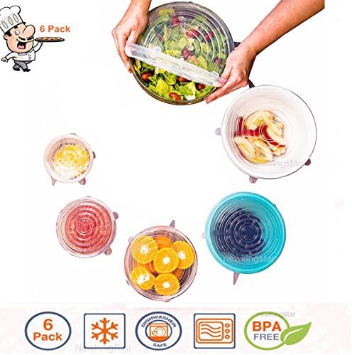 Silicone Stretch Cover, Silicone Food Covers Durable Expandable Reusable Can Lids Food Saver Covers for Bowls Cups Pots Cans, BPA Free Microwave Diswasher Freezer Safe, Pack of 6 (White)