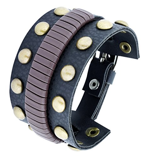 ZIVOMMen's Funky Biker Faux Leather Wrist Band/Strap Bracelet (Black and Brown, Free Size)