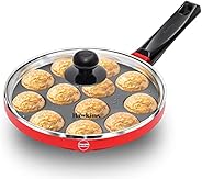 Hawkins Nonstick Appe Pan with Glass Lid, 12 Cups, Diameter 22 cm, Black (NAPE22G), Cast Aluminium, Red