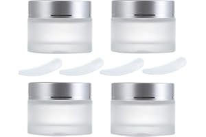 ODOOKON 4 Pièces 50g / 50ml Contenant Cosmétique Vide Verre Transparente Petite Pots avec Mini Spatule pour Crème/Échantillons/Poudre/Lotion/Petit Boucle d'oreille, Pots en Verre Ronds