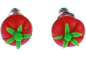 Miniblings Pomidory kolczyki wtykane kolczyki warzywa pomidory mini 3D czerwony zielony — ręcznie robiona modna biżuteria I kolczyki kolczyki biżuteria do uszu, 9mm, glina polimerowa, Bez kamieni