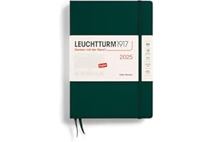‎LEUCHTTURM1917 LEUCHTTURM1917 370704 Tageskalender 2025, Medium A5 Hardcover - 12-Monats-Planer und Notizbuch, liniert - Forest Green, Englisch