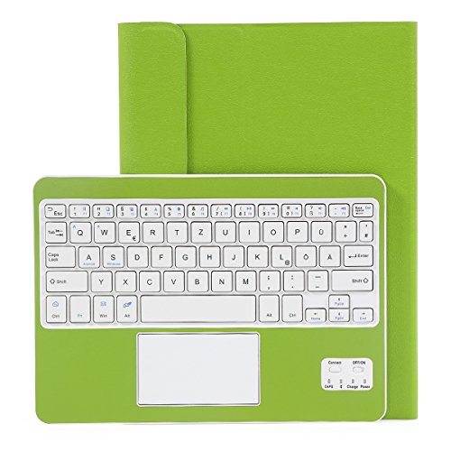 Besmall Wireless Touch Bluetooth Drahtlose Tastatur mit QWERTZ Tastaturlayout für Android Windows Tablet Smartphone(Mit PU-Hülle,Grün) - 2