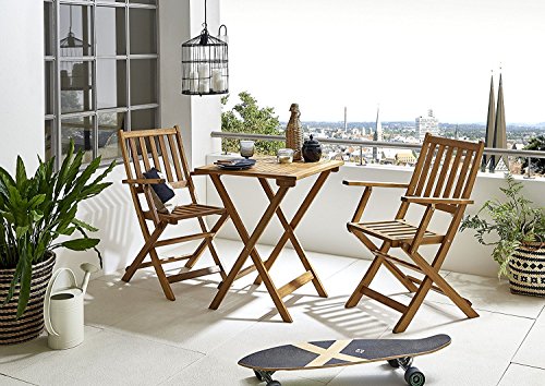 SAM® Robuste Gartengruppe Chile 3tlg., aus Akazienholz, bestehend aus 1 x Tisch + 2 x Klappstuhl, geölt, Garten-Tischgruppe, schöne Maserung, massives Holz, klappbar, Sitzgruppe aus Akazien-Holz - 2